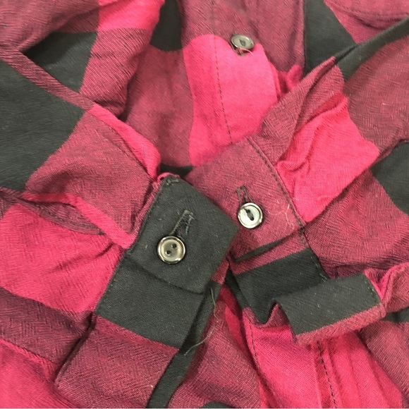 Eyeshadow Plaid Button Up Crossover Back Lace Trim Shirt Medium - Picture 8 of 10